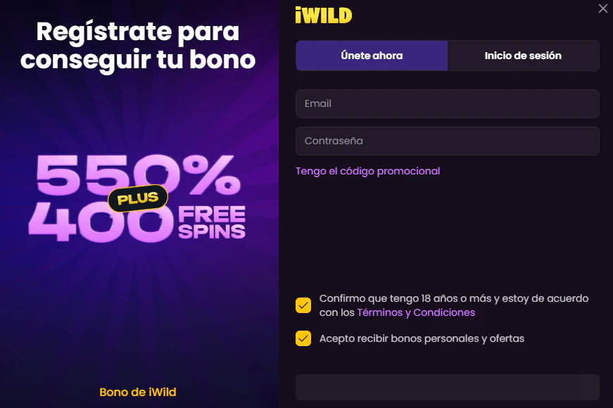 Creación de cuenta y acceso al perfil personal en iWild Casino