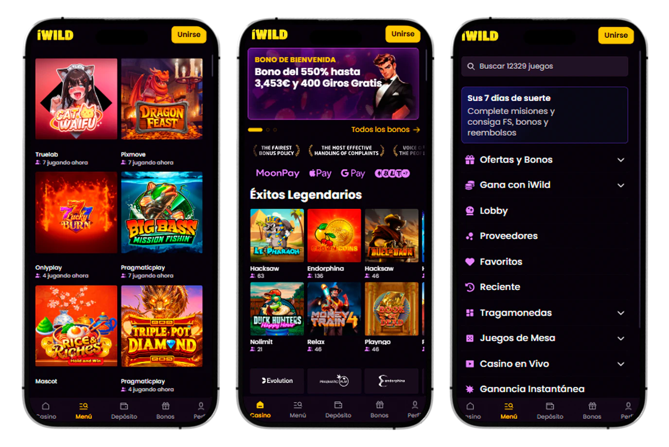 Versión móvil de iWild Casino adaptada para teléfonos y tablets
